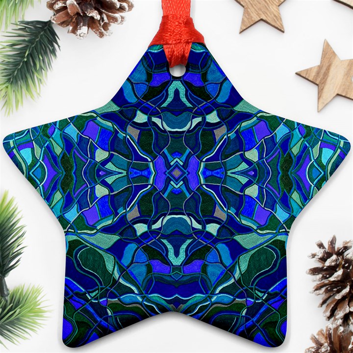 Abstract #8   I   Aqua Blues 6000 Star Ornament (Two Sides)