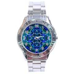 Abstract #8   I   Aqua Blues 6000 Stainless Steel Analogue Watch by KesaliSkyeArt