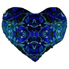 Abstract #8   I   Aqua Blues 6000 Large 19  Premium Heart Shape Cushions by KesaliSkyeArt