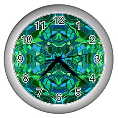 Abstract #8   I   Blues & Greens 6000 Wall Clock (silver) by KesaliSkyeArt