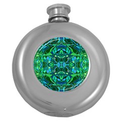 Abstract #8   I   Blues & Greens 6000 Round Hip Flask (5 Oz) by KesaliSkyeArt