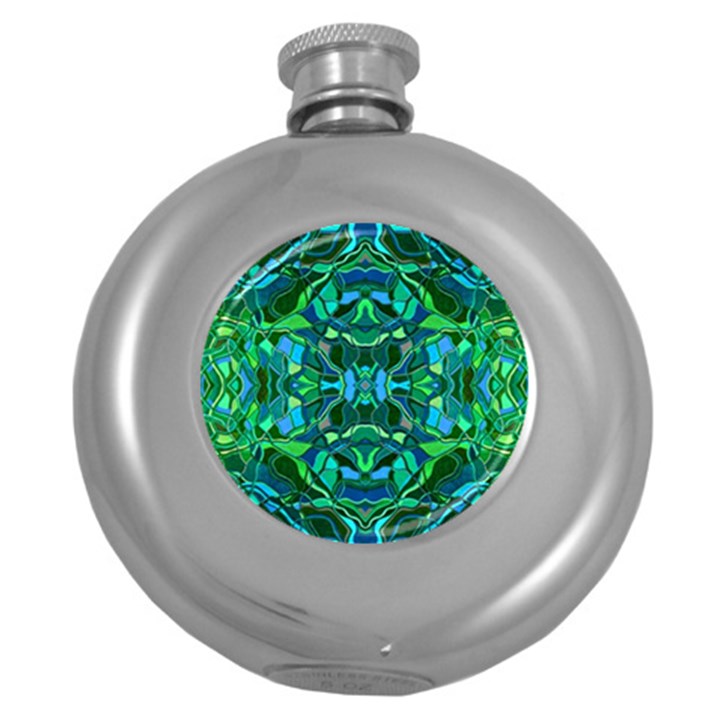 Abstract #8   I   Blues & Greens 6000 Round Hip Flask (5 oz)