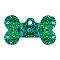 Abstract #8   I   Blues & Greens 6000 Dog Tag Bone (two Sides) by KesaliSkyeArt