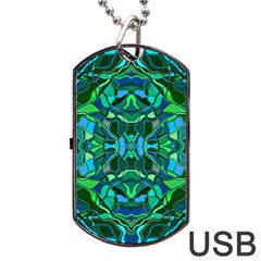 Abstract #8   I   Blues & Greens 6000 Dog Tag Usb Flash (one Side) by KesaliSkyeArt