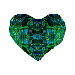 Abstract #8   I   Blues & Greens 6000 Standard 16  Premium Flano Heart Shape Cushions by KesaliSkyeArt