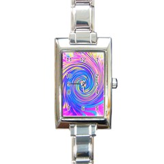 Cool Abstract Pink Blue And Yellow Twirl Liquid Art Rectangle Italian Charm Watch by myrubiogarden