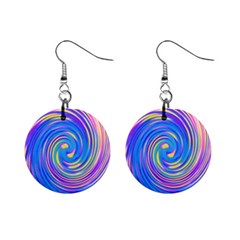 Cool Abstract Pink Blue And Yellow Twirl Liquid Art Mini Button Earrings by myrubiogarden