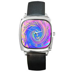 Cool Abstract Pink Blue And Yellow Twirl Liquid Art Square Metal Watch by myrubiogarden