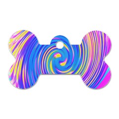 Cool Abstract Pink Blue And Yellow Twirl Liquid Art Dog Tag Bone (one Side) by myrubiogarden