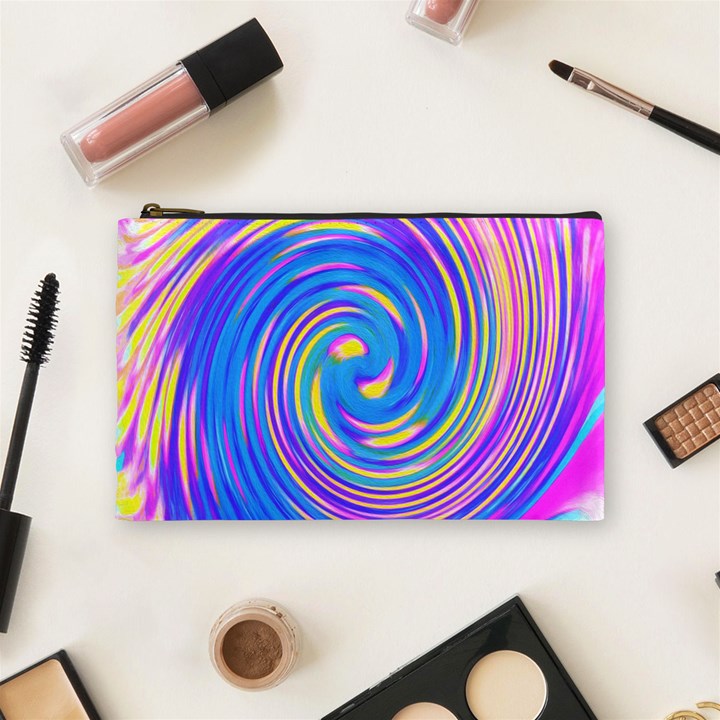 Cool Abstract Pink Blue And Yellow Twirl Liquid Art Cosmetic Bag (Medium)