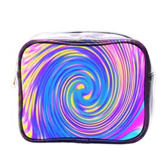 Cool Abstract Pink Blue And Yellow Twirl Liquid Art Mini Toiletries Bag (one Side)