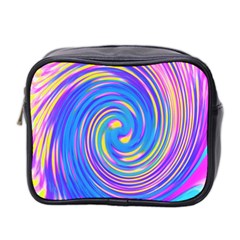 Cool Abstract Pink Blue And Yellow Twirl Liquid Art Mini Toiletries Bag (two Sides)