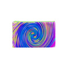 Cool Abstract Pink Blue And Yellow Twirl Liquid Art Cosmetic Bag (xs) by myrubiogarden