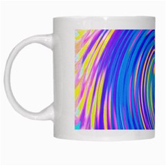 Cool Abstract Pink Blue And Yellow Twirl Liquid Art White Mugs by myrubiogarden