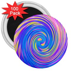 Cool Abstract Pink Blue And Yellow Twirl Liquid Art 3  Magnets (100 Pack)