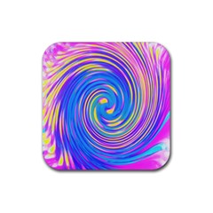 Cool Abstract Pink Blue And Yellow Twirl Liquid Art Rubber Coaster (square)  by myrubiogarden