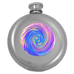 Cool Abstract Pink Blue And Yellow Twirl Liquid Art Round Hip Flask (5 Oz) by myrubiogarden