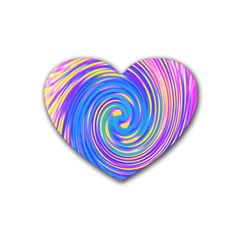 Cool Abstract Pink Blue And Yellow Twirl Liquid Art Rubber Coaster (heart) 