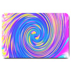 Cool Abstract Pink Blue And Yellow Twirl Liquid Art Large Doormat  by myrubiogarden