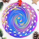 Cool Abstract Pink Blue And Yellow Twirl Liquid Art Ornament (Round Filigree) Front