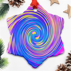 Cool Abstract Pink Blue And Yellow Twirl Liquid Art Snowflake Ornament (two Sides)