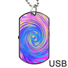 Cool Abstract Pink Blue And Yellow Twirl Liquid Art Dog Tag Usb Flash (one Side) by myrubiogarden