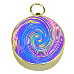 Cool Abstract Pink Blue And Yellow Twirl Liquid Art Gold Compasses by myrubiogarden