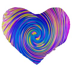 Cool Abstract Pink Blue And Yellow Twirl Liquid Art Large 19  Premium Flano Heart Shape Cushions by myrubiogarden