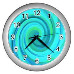 Groovy Cool Abstract Aqua Liquid Art Swirl Painting Wall Clock (silver) by myrubiogarden