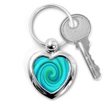 Groovy Cool Abstract Aqua Liquid Art Swirl Painting Key Chains (Heart)  Front