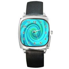 Groovy Cool Abstract Aqua Liquid Art Swirl Painting Square Metal Watch by myrubiogarden