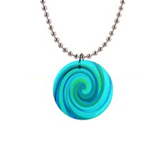 Groovy Cool Abstract Aqua Liquid Art Swirl Painting 1  Button Necklace