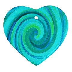 Groovy Cool Abstract Aqua Liquid Art Swirl Painting Heart Ornament (two Sides)