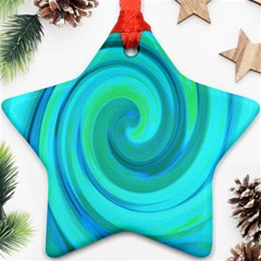 Groovy Cool Abstract Aqua Liquid Art Swirl Painting Star Ornament (two Sides)