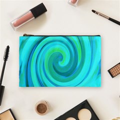 Groovy Cool Abstract Aqua Liquid Art Swirl Painting Cosmetic Bag (medium) by myrubiogarden