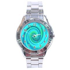 Groovy Cool Abstract Aqua Liquid Art Swirl Painting Stainless Steel Analogue Watch by myrubiogarden