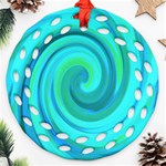 Groovy Cool Abstract Aqua Liquid Art Swirl Painting Ornament (Round Filigree) Front