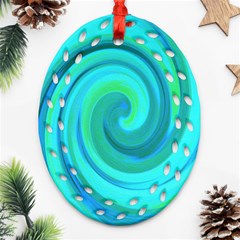 Groovy Cool Abstract Aqua Liquid Art Swirl Painting Oval Filigree Ornament (two Sides)