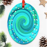 Groovy Cool Abstract Aqua Liquid Art Swirl Painting Oval Filigree Ornament (Two Sides) Front