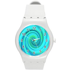 Groovy Cool Abstract Aqua Liquid Art Swirl Painting Round Plastic Sport Watch (m) by myrubiogarden