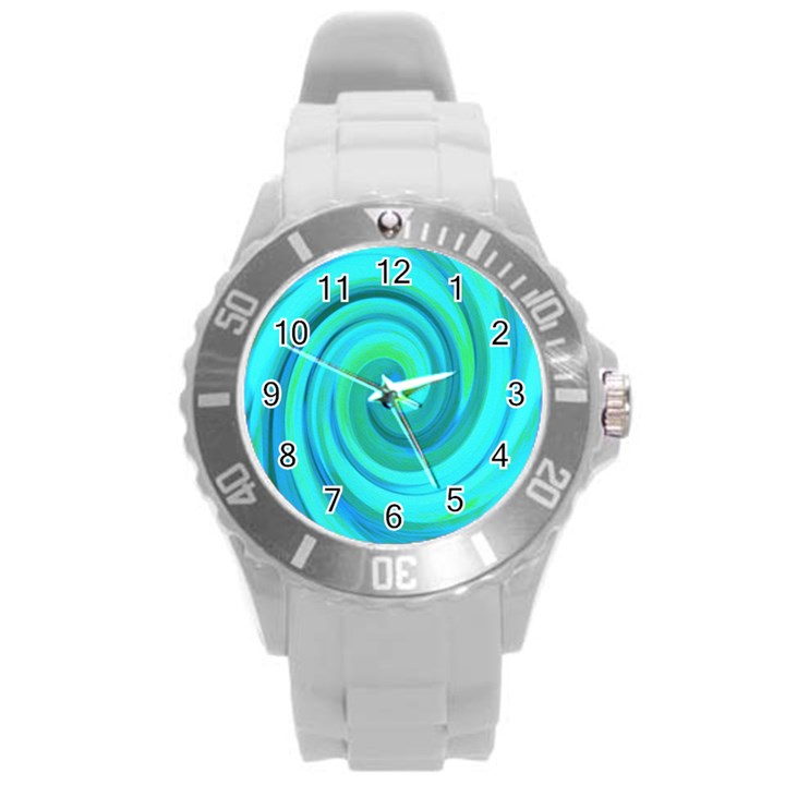 Groovy Cool Abstract Aqua Liquid Art Swirl Painting Round Plastic Sport Watch (L)