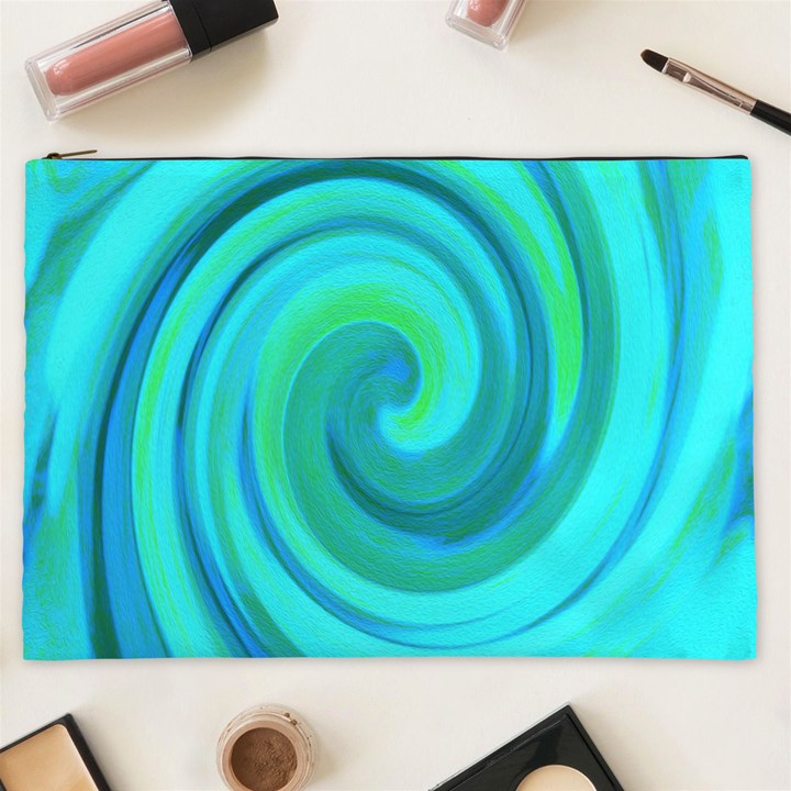 Groovy Cool Abstract Aqua Liquid Art Swirl Painting Cosmetic Bag (XXL)