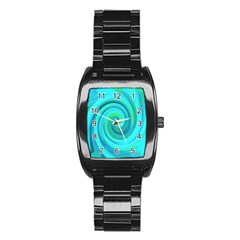 Groovy Cool Abstract Aqua Liquid Art Swirl Painting Stainless Steel Barrel Watch