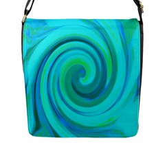 Groovy Cool Abstract Aqua Liquid Art Swirl Painting Flap Closure Messenger Bag (l) by myrubiogarden