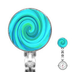 Groovy Cool Abstract Aqua Liquid Art Swirl Painting Stainless Steel Nurses Watch by myrubiogarden