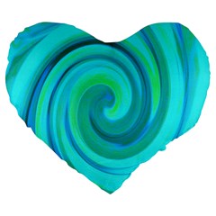 Groovy Cool Abstract Aqua Liquid Art Swirl Painting Large 19  Premium Flano Heart Shape Cushions by myrubiogarden