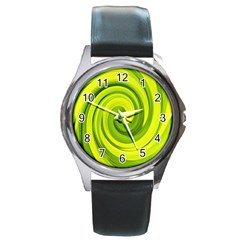 Groovy Abstract Green Liquid Art Swirl Painting Round Metal Watch by myrubiogarden