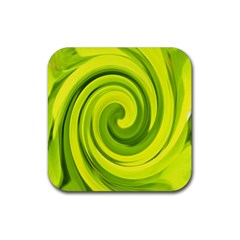 Groovy Abstract Green Liquid Art Swirl Painting Rubber Coaster (square)  by myrubiogarden