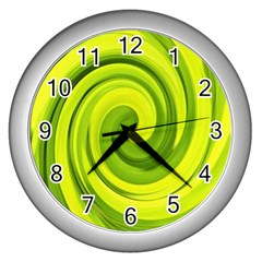 Groovy Abstract Green Liquid Art Swirl Painting Wall Clock (silver) by myrubiogarden