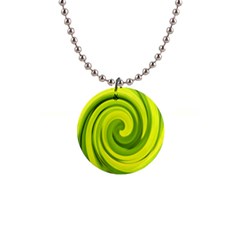 Groovy Abstract Green Liquid Art Swirl Painting 1  Button Necklace